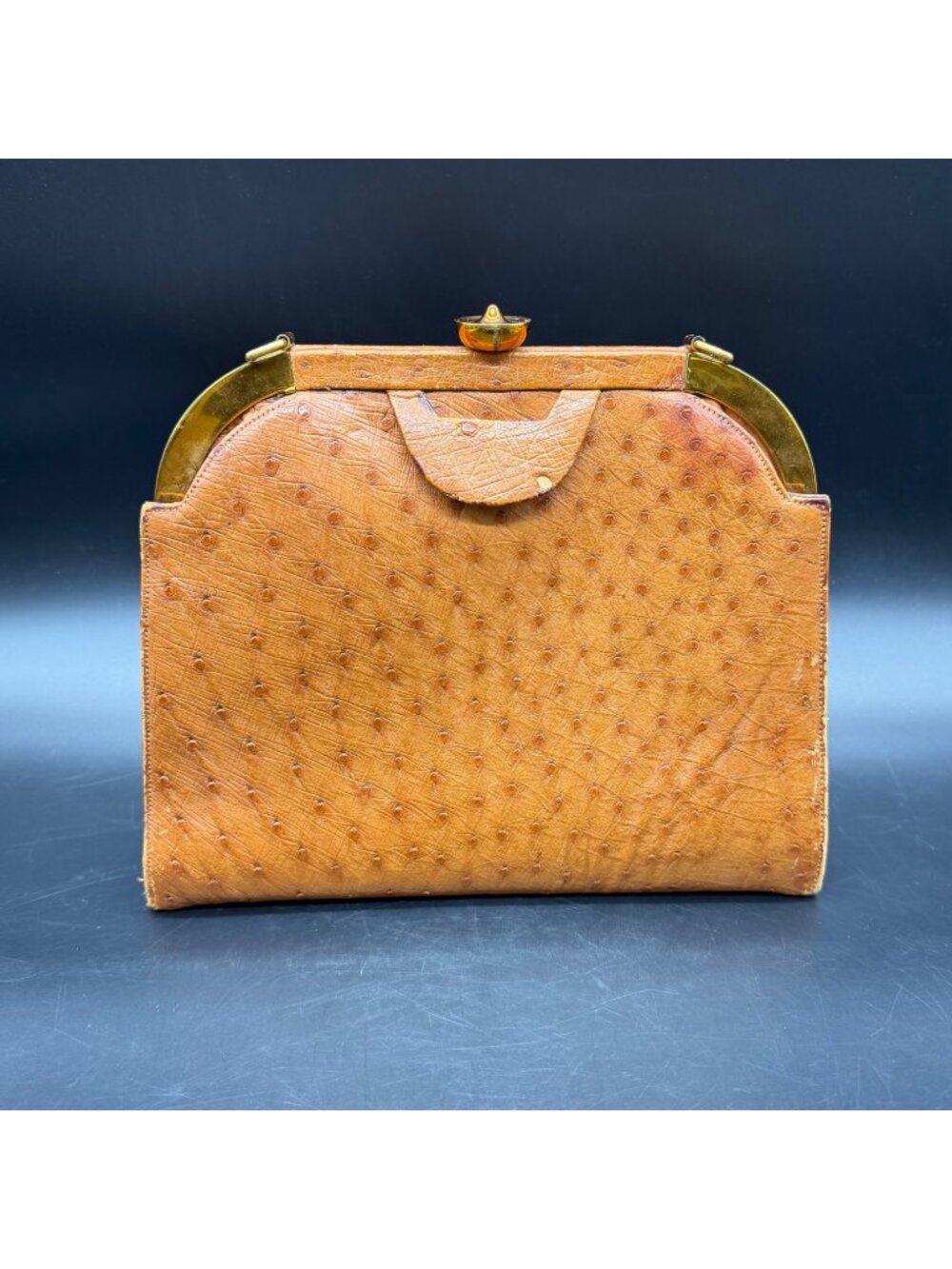 Vintage Ostrich Leather Handbag Mid Century Purse Fashion Accessory READ